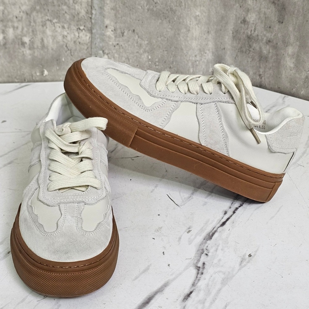 BeauToday Patchwork Style Chunky Sneakers Wheat Cream Leather Suede Womens 37